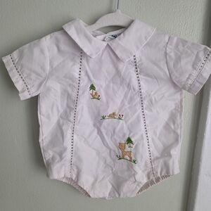 Vintage Baby Romper with Woodland Animal Embroidery